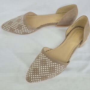 ISAAC MIZRAHI D'Orsay Flats Sandals Women's Taupe Rhinestone D'Orsay Size 8